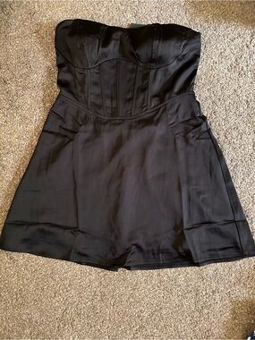 Strapless Black Satin Mini Dress